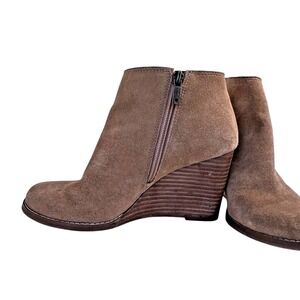 Booties‎ Lucky Brand Yakeena Camel Suede Wedge Ankle Zip Womens 7 5 M Shoes